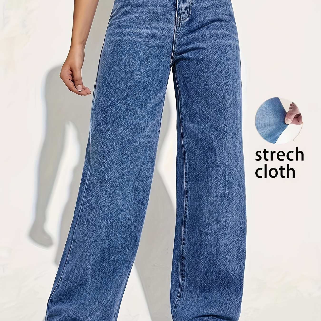 

Women' Stretch Denim Long Pants, Casual Straight Leg Jeans With Zipper Fly, Viscose 68.00%, Polyester 25.00%, Solid Color Woven Trousers For Weekend Casual