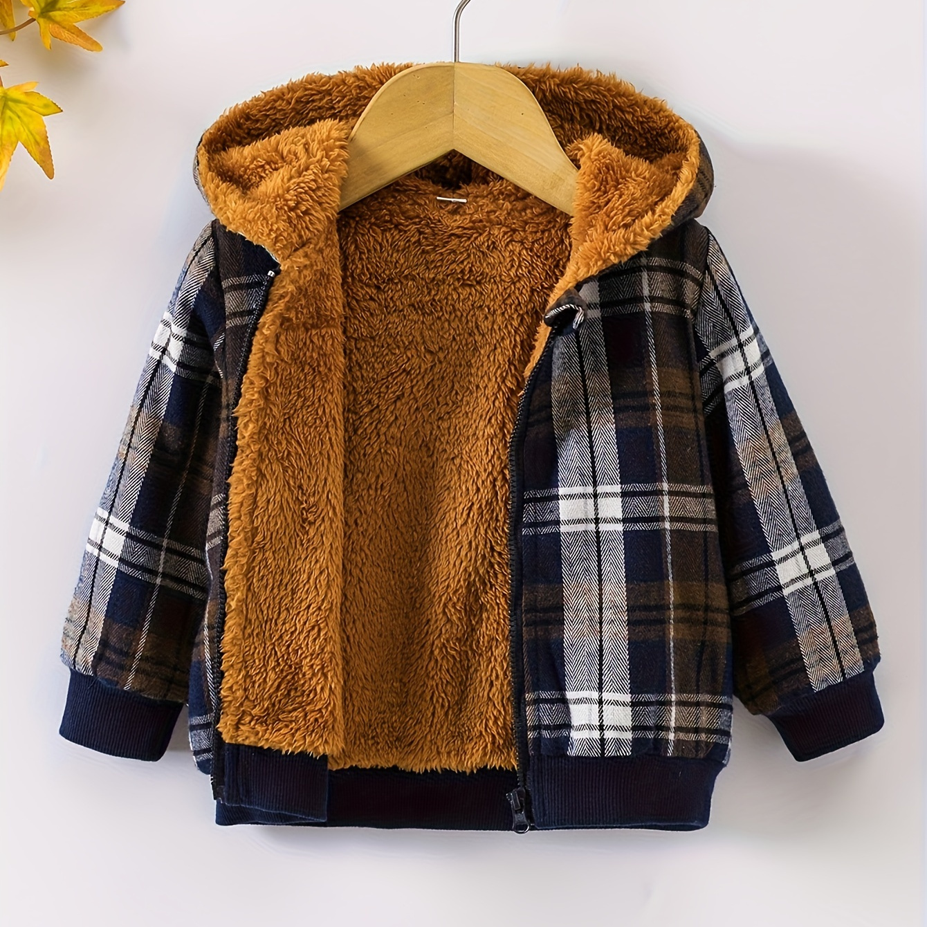 

Baby Autumn And Winter Fleece Lined Warm Plaid Zipper Jacket Coat