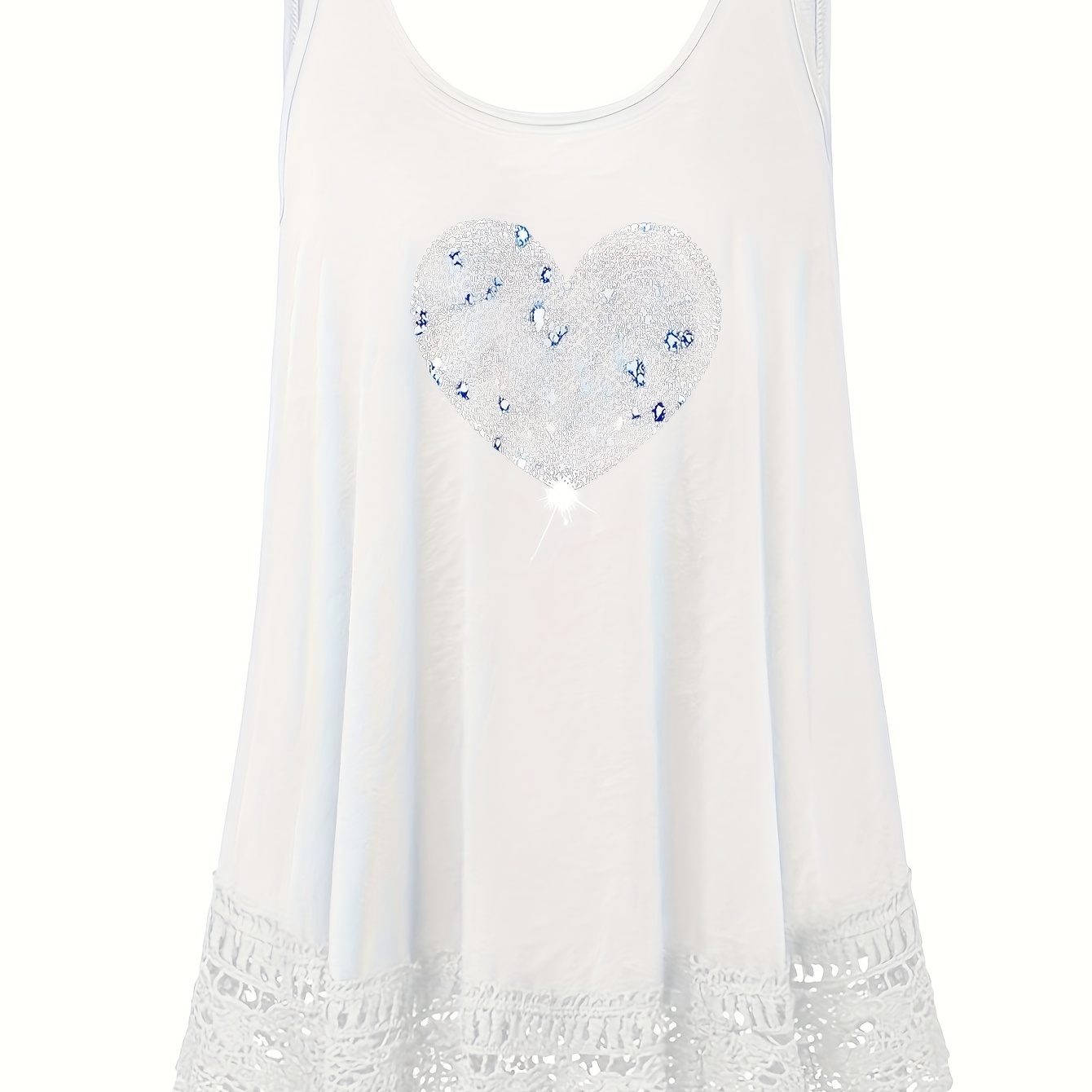 

Plus Size Heart Pattern Tank Top, Casual Lace Stitching Crew Neck Tank Top For Summer, Women's Plus Size clothing