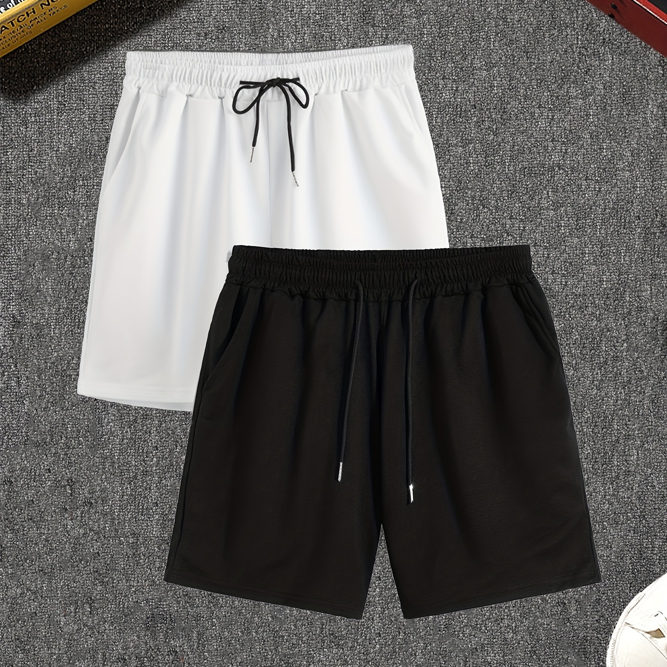 

Men's Two-piece Set Of Solid Color Shorts With Drawstring And Pockets, Casual And Chic Shorts For Summer Outdoors Activities