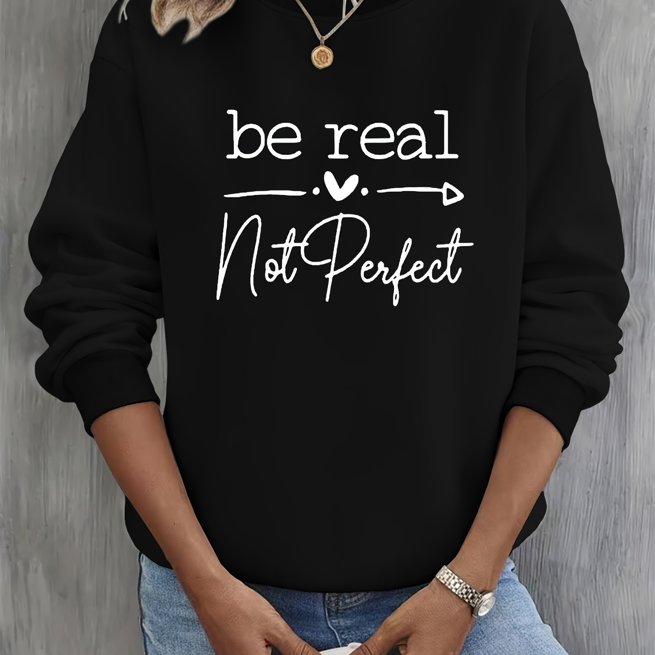 

Slogan & Heart Print Pullover Sweatshirt, Casual Long Sleeve Crew Neck Sweatshirt, Women's Clothing