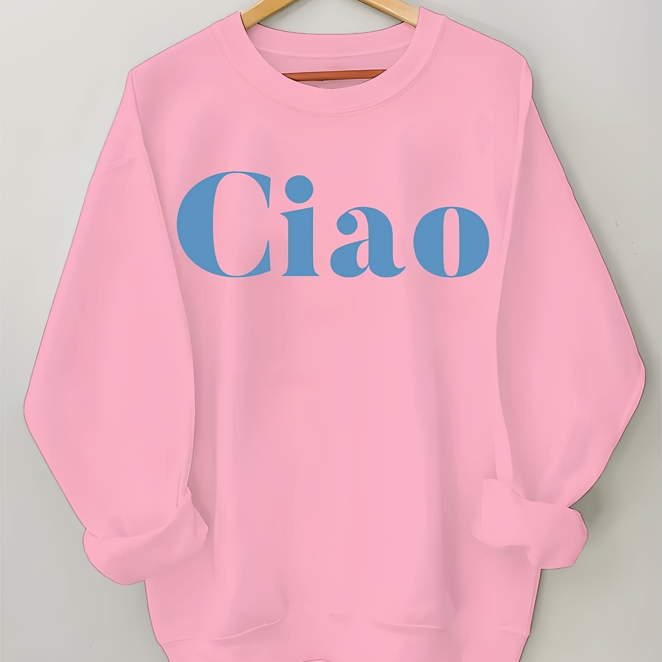 

Women's Casual Crew Neck Sweatshirt With Italy Letter Print, Polyester 95% Elastane 5% Knit Fabric, Fall/winter Attitude Style Clothing