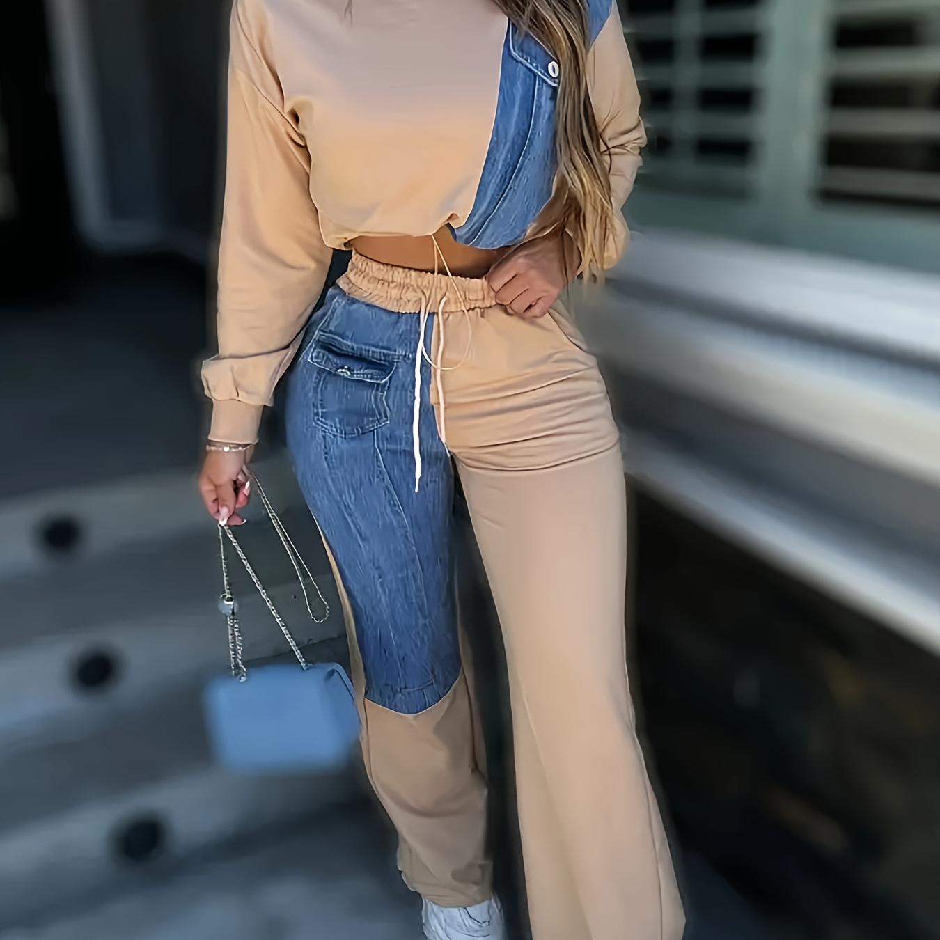 

Women's Casual Crew Neck Long Sleeve Top With Drawstring Waist And Matching Pants Set, 95% Polyester 5% Spandex Knit Fabric, All Season Fashion Outfit