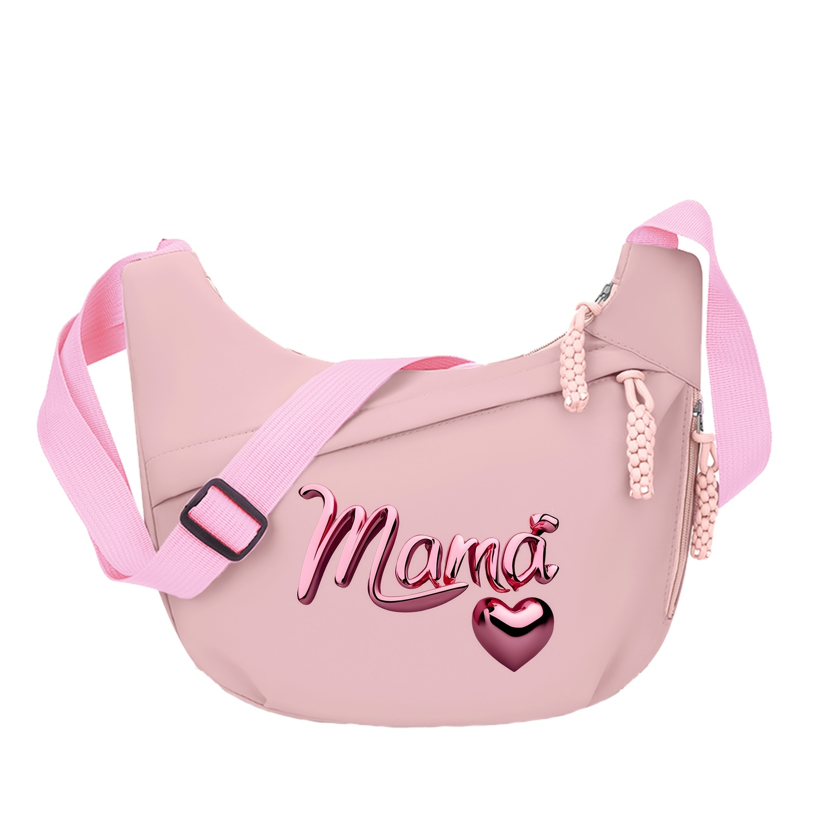 TEMU Women's Bag Featuring Mother's Day Theme Elements, Creative "mama" Lettering, And Heart Patterns. Double-zipper Design With Large Capacity,