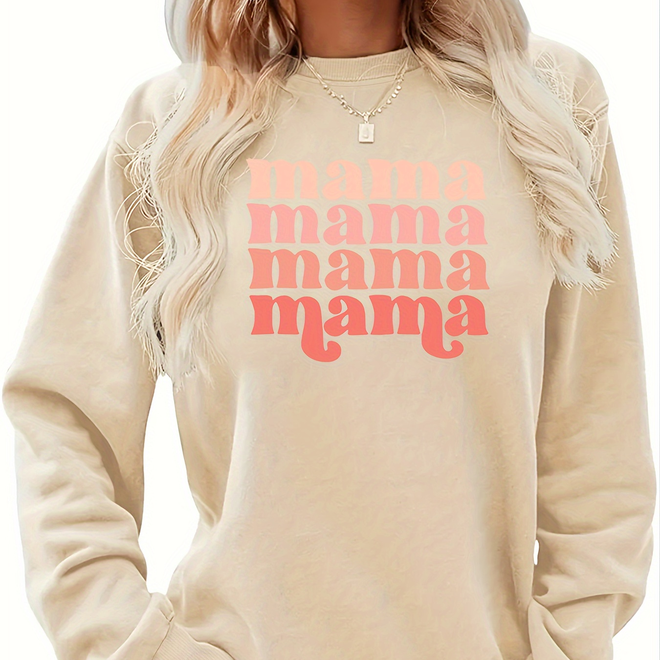 

Mama Letter Print Sweatshirt, Casual Long Sleeve Crew Neck Sweatshirt, Women's Clothing