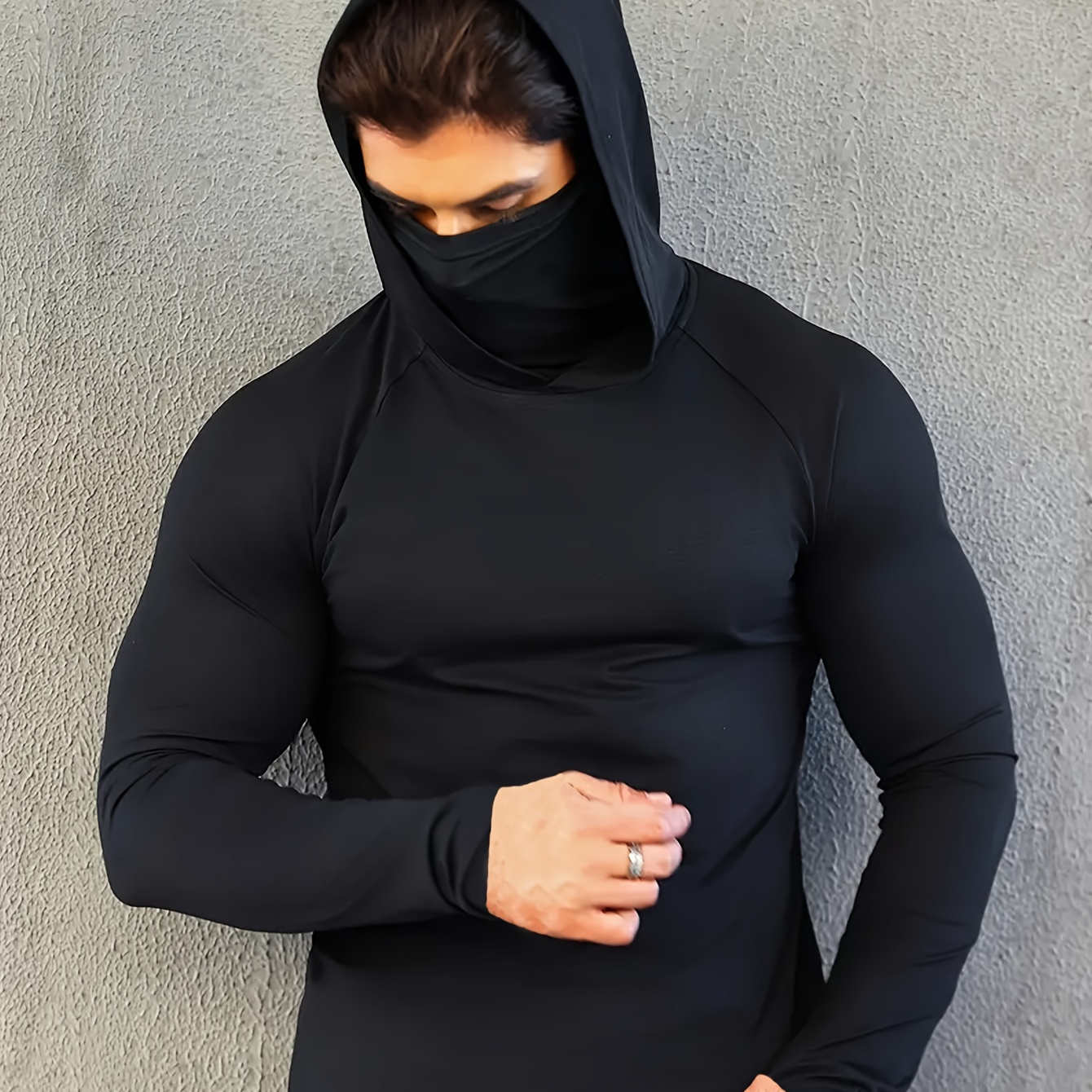 

Sweat à Capuche Coupe-Vent et Séchage Rapide pour Hommes avec Masque Facial - Vêtement de Sport Léger et Extensible pour Activités Extérieures, Course & Fitness