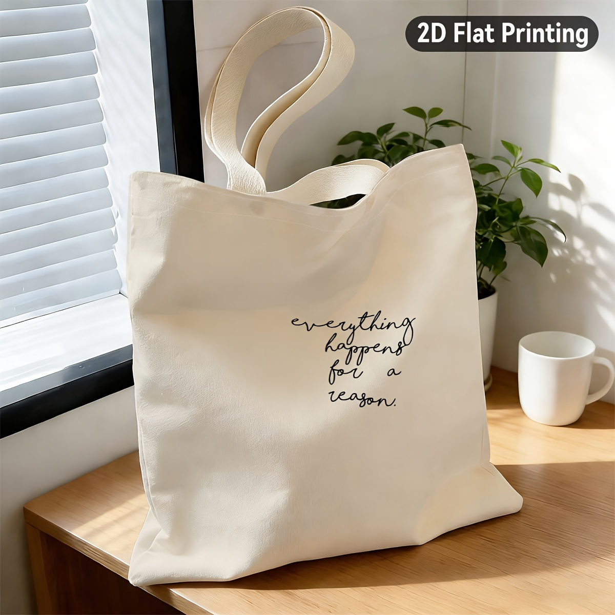 TEMU Borsa tote minimalista riutilizzabile da 1 pezzo con citazione "Tutto accade " - Adatta per , gli spostamenti, l'ufficio e le fughe del fine ,