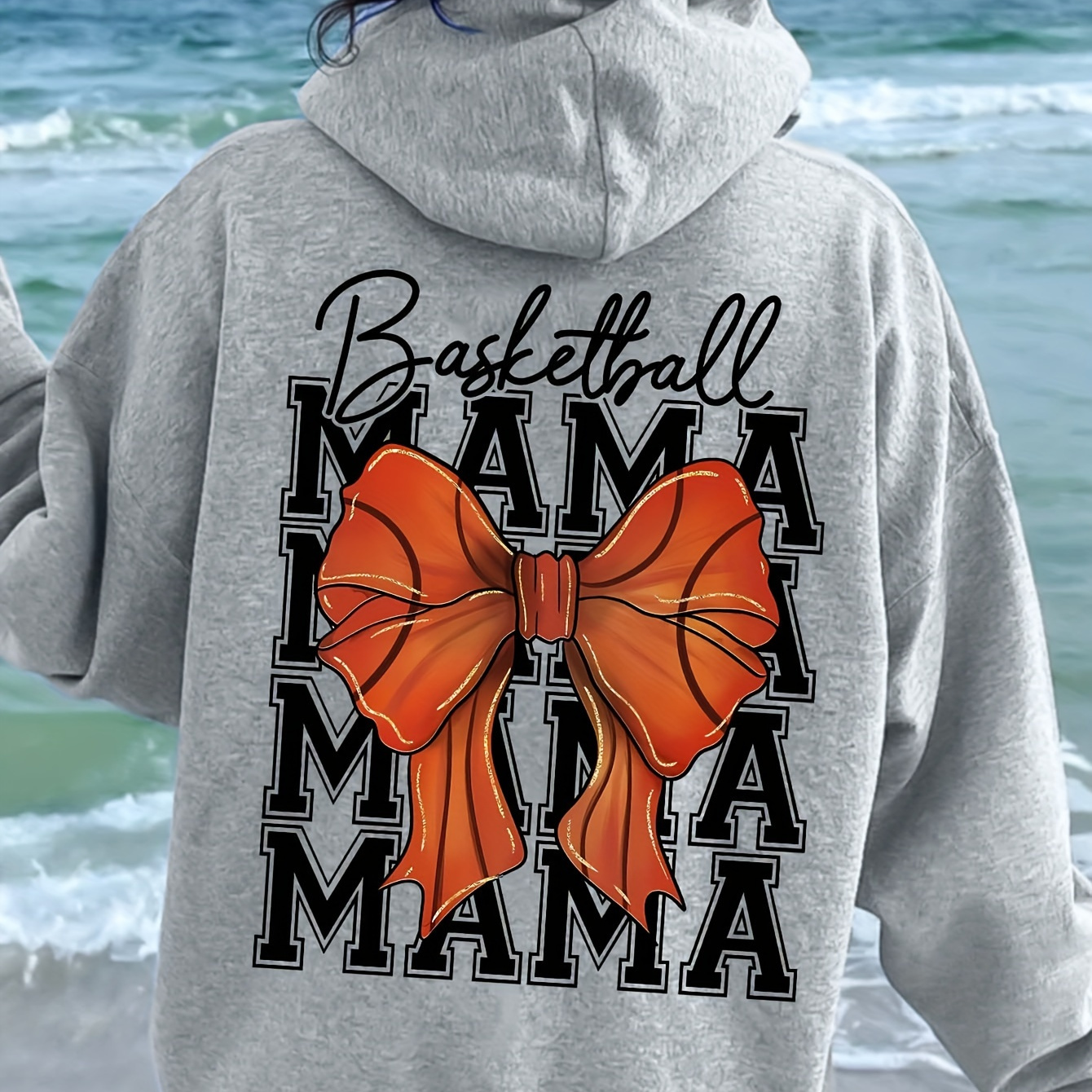 

Basketball Mom Hoodie, Drawstring Casual Hoodie Sweatshirt For Winter And Autumn, Women's Clothing