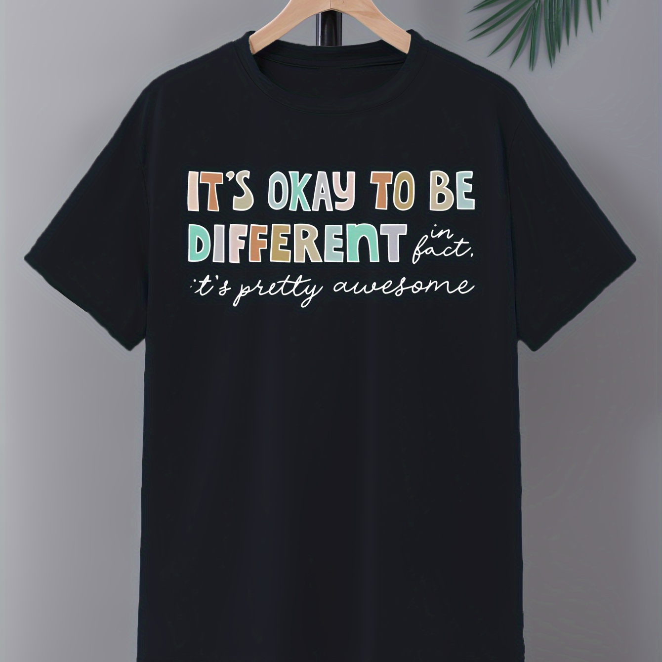 

Plus Size Men's "it's Ok To Be Different" Graphic Print T-shirt For Summer, Trendy Casual Short Sleeve Tees For Outdoor Sports