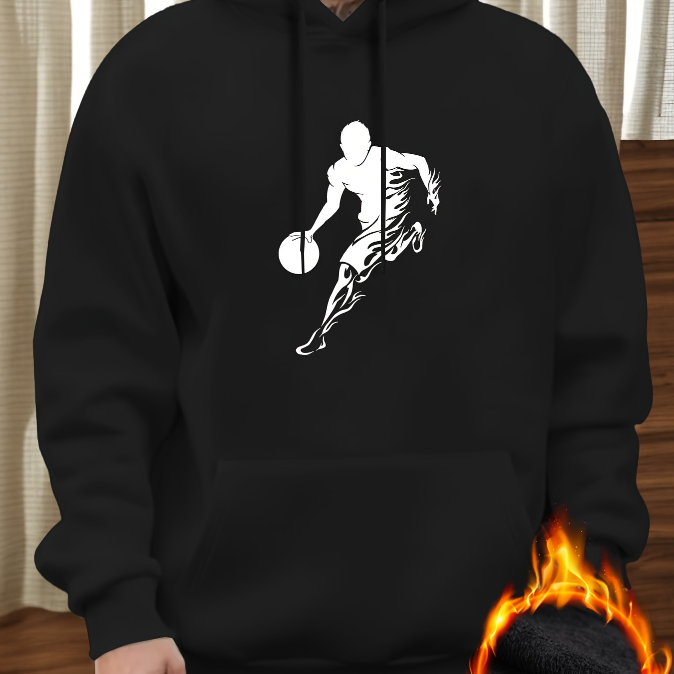

Stylish Basketball Player Print Hoodie, Cool Hoodies For Men, Men's Casual Graphic Design Pullover Hooded Sweatshirt With Kangaroo Pocket Streetwear For Winter Fall, As Gifts