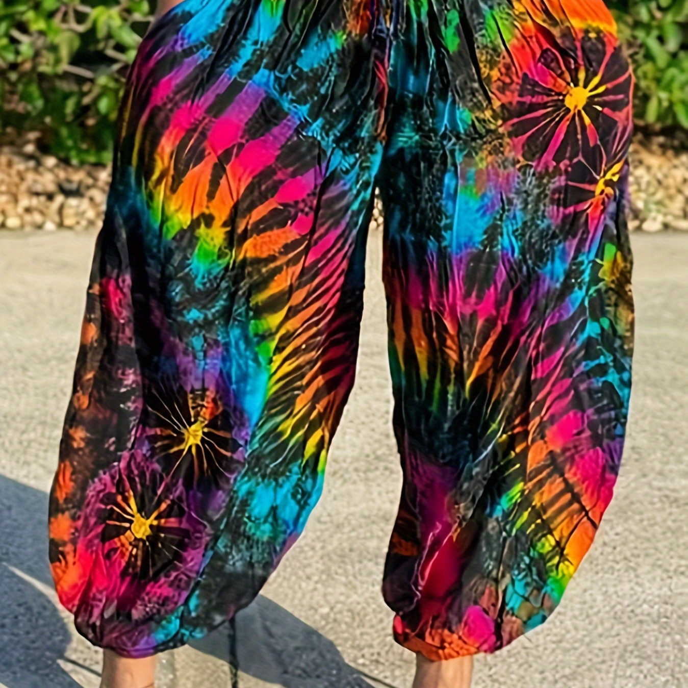 

Women's Plus Size Tropical Print Harem Pants - Vibrant, High-waisted, Loose Fit For Travel & Casual Attire, Plus Size Harem Pants