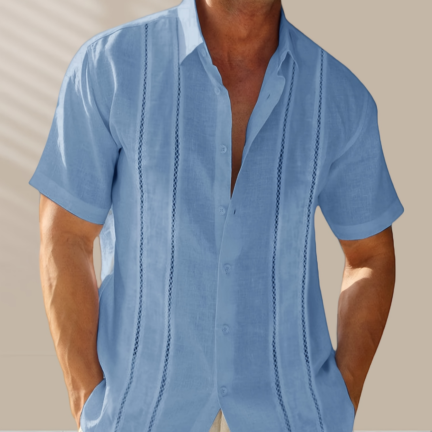 

Mens Short Sleeve Guayabera Shirts Linen Cotton Button Down Mexican Embroidered Cuban Wedding Shirt Summer Tops