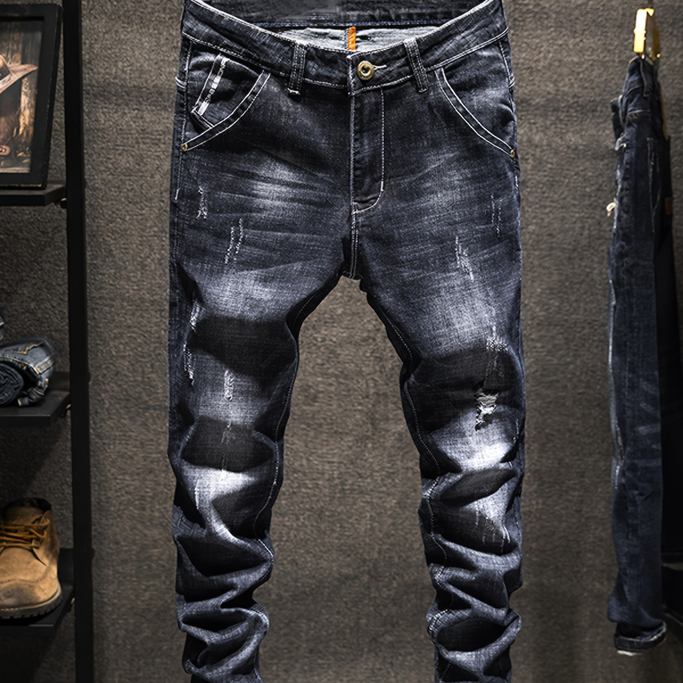 

Men's Casual Distressed Jeans, Street Style Regular Denim Pants