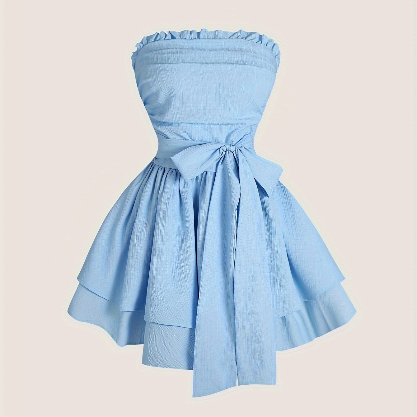 

Women's Elegant Polyester Dress, Style, Ruched Texture, Bowknot Detail, Skirt, Back Tie, Strapless, One-shoulder/strapless, Solid Color, , Adult, Woven Fabric