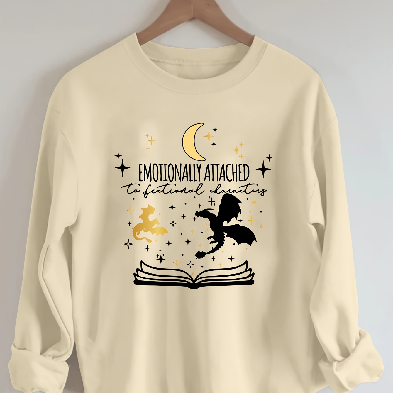 

Book Print Sweatshirt, Crew Neck Casual Sweatshirt For Winter & Fall, Women's Clothing