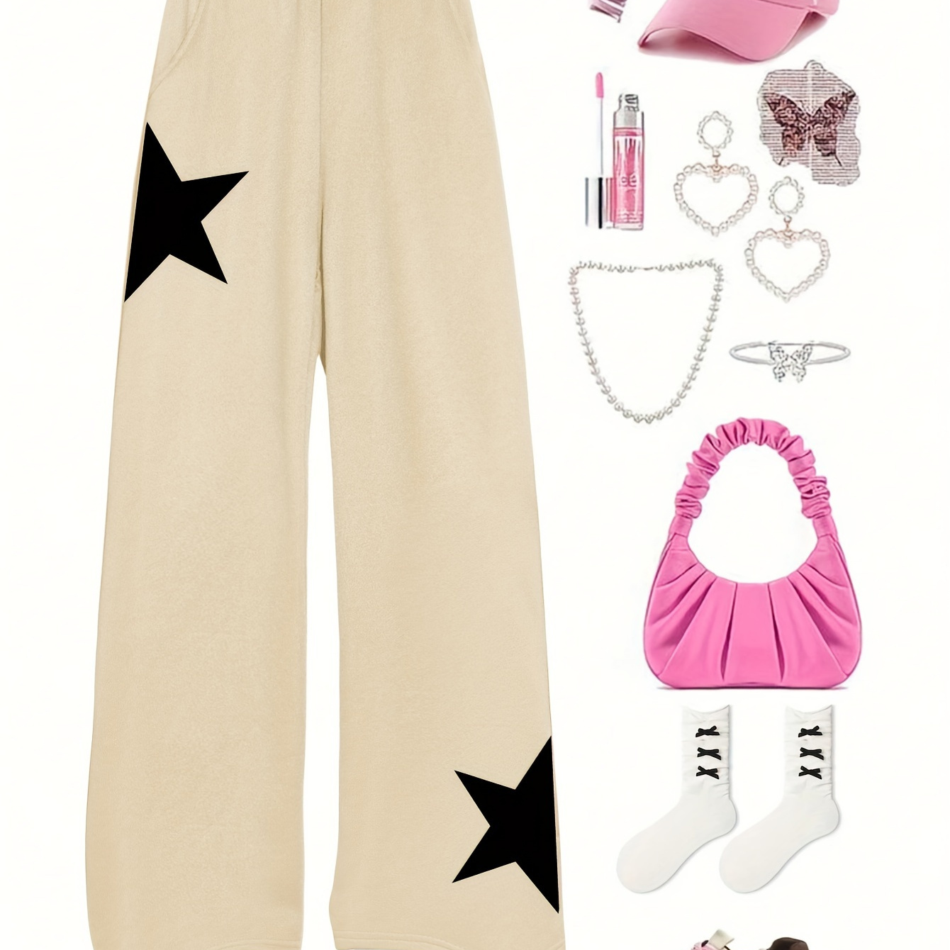 

Girls' Cozy Star-print Silk Sweatshirt & Knit Pants Set - Casual, Machine Washable For Fall/winter