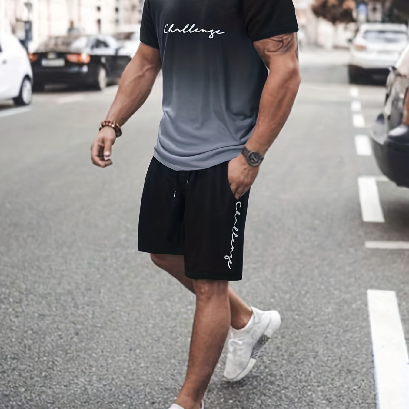 

Men's New Style Casual Tees & Shorts, Letters Print Short Sleeve Crew Neck T-shirt & Loose Shorts With Drawstrings And Pockets Home Pajamas Sets, Outdoor Sports Sets For Summer
