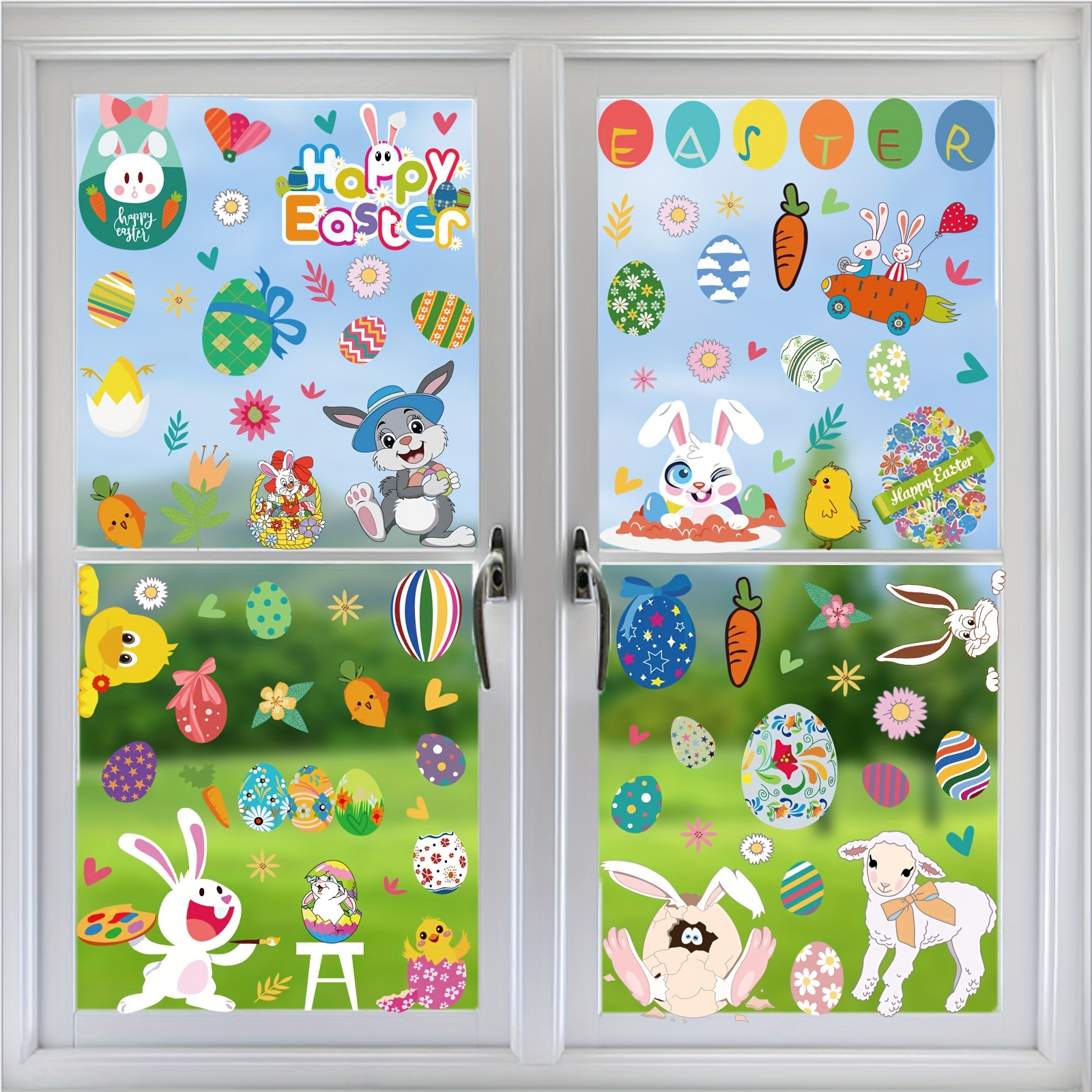 9 sheets pack easter eggs bunny window stickers for easter party