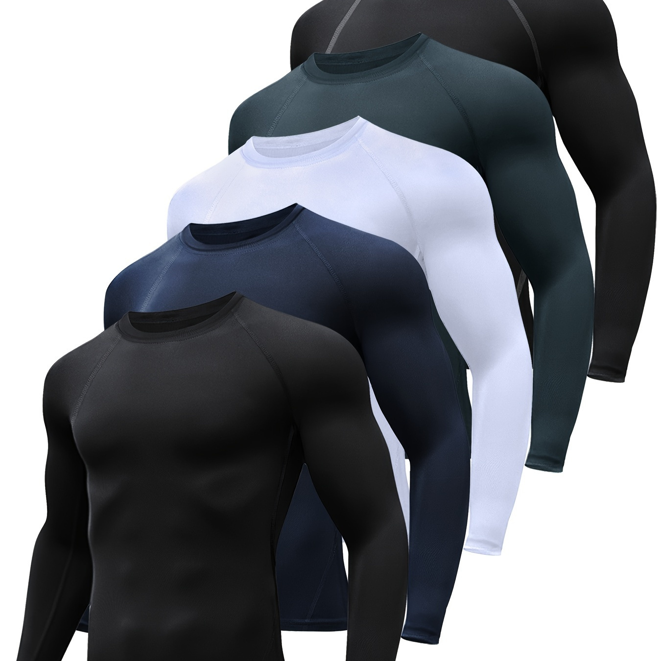 

5pcs/set Compression Shirts Men Long Sleeve Athletic Cold Weather Base-layer Undershirt Gear T-shirt For Sports Workout