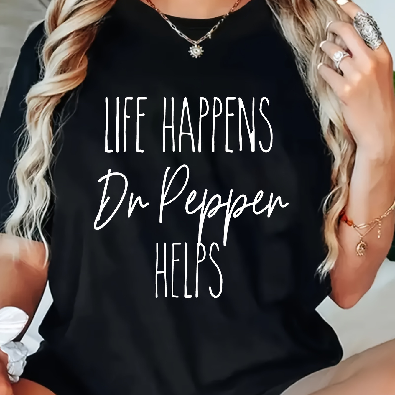 

Women' Front Print T-shirt Funny Graphic Tee Summer Casual -dr Pepper