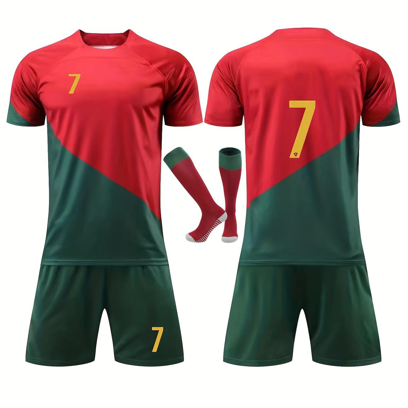 3pcs Boy's Soccer Jersey For Kids, T-shirt & Socks & Shorts Set, Color Clash Football Jerseys, Boy's Sports Jerseys