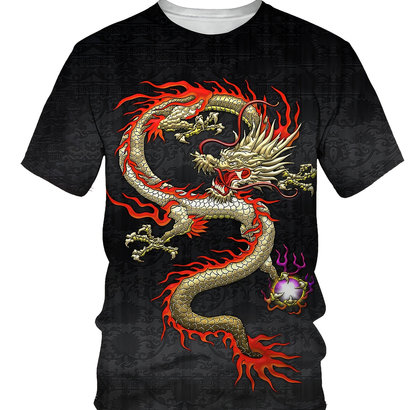 

T-shirt à motif de dragon, T-shirt décontracté pour homme avec col rond extensible, style streetwear pour l'été