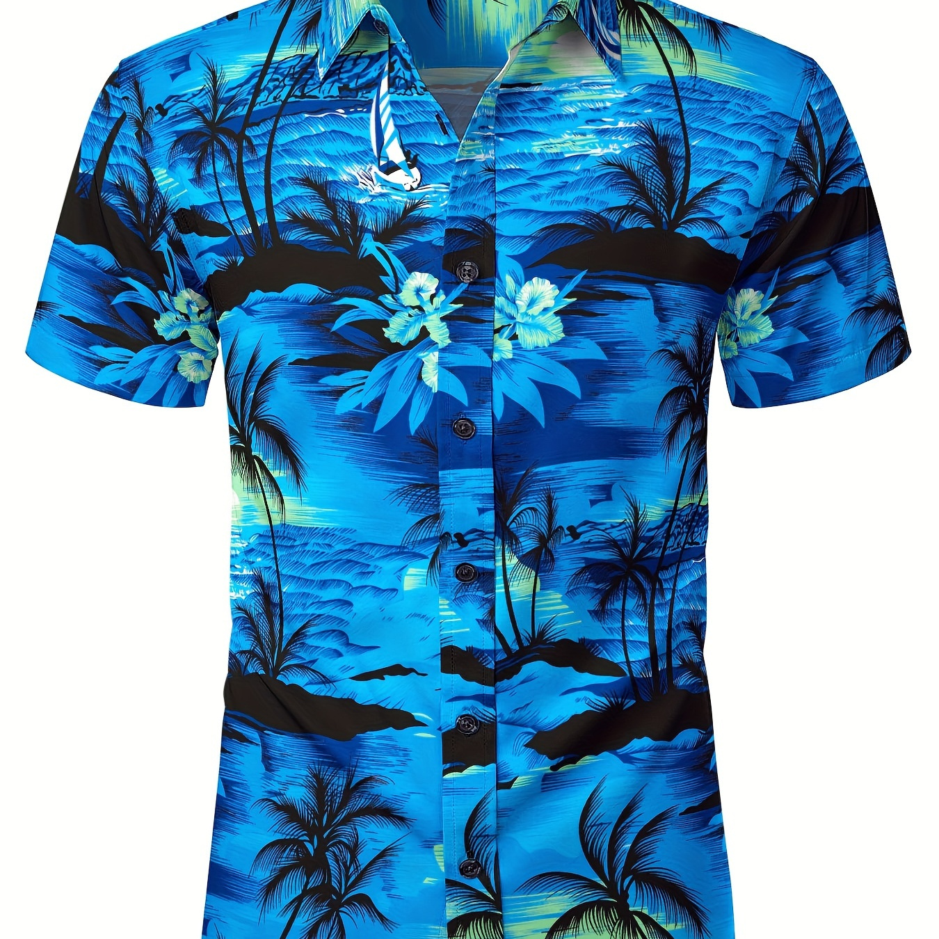 

Men's Casual Short Sleeve Button Up Shirts, Trees Pattern Printed Hawaiian Style Shirt For Holiday Resorts