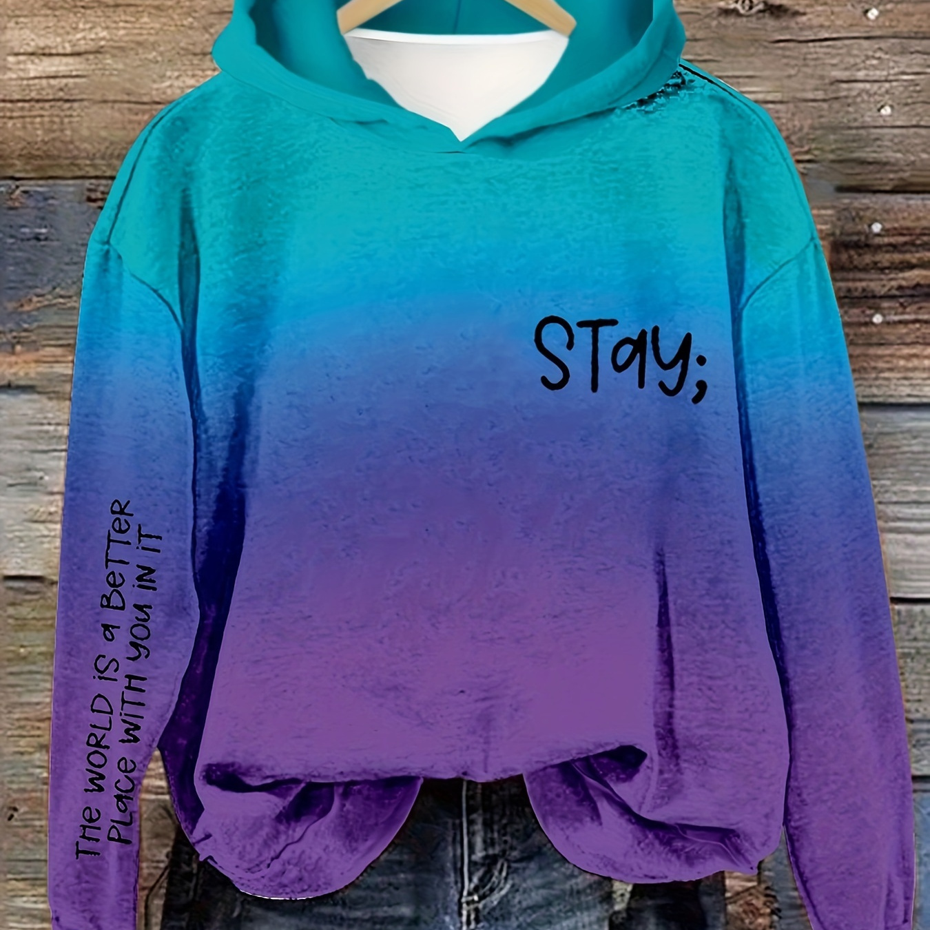 

Letter Print Pullover Sweatshirt, Casual Long Sleeve Hooded Sweatshirt For Spring & Fall, Women's Clothing