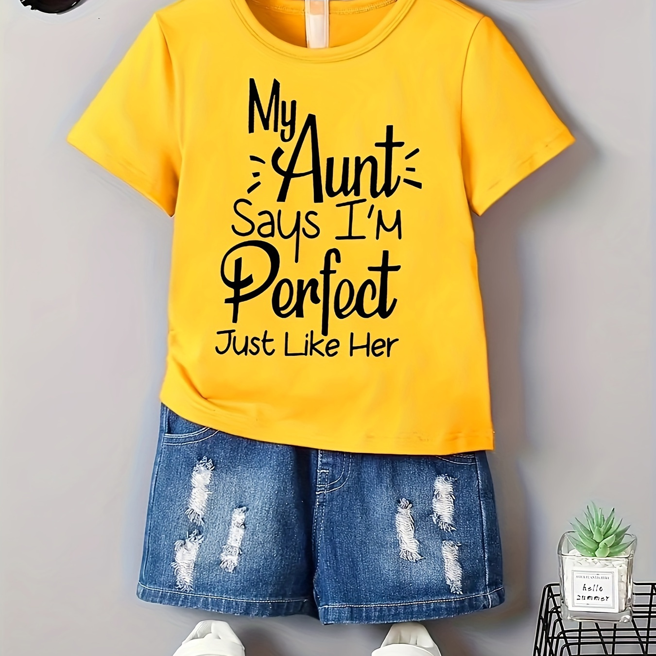 

Casual Trendy Boys' Summer Top - My Aunt Says... Print Short Sleeve Crew Neck T-shirt - Trendy Tee Tops Gift