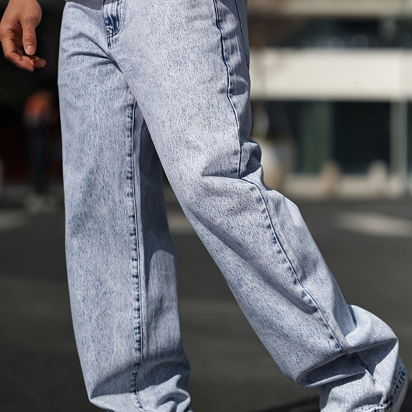 

Men's Solid Wide Leg Jeans, Street Style Stylish Causal Denim Pants