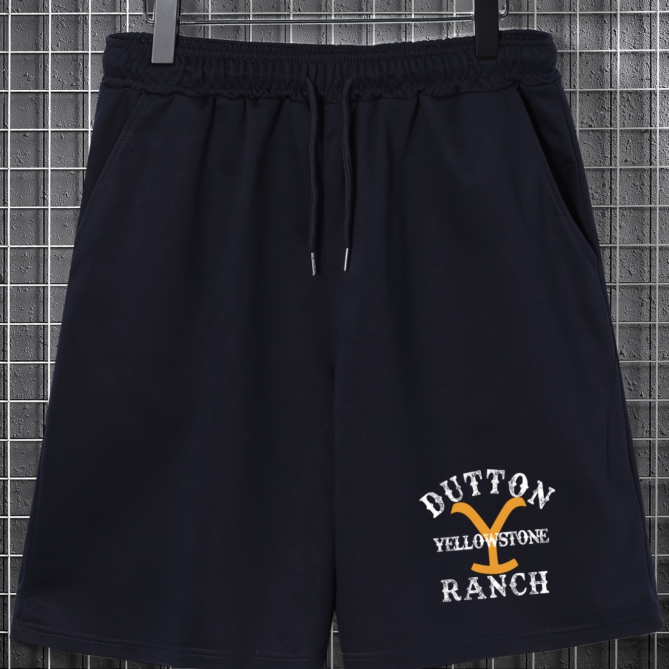 

Shorts de style de rue décontracté pour hommes avec cordon de serrage imprimé "DUTTON YELLOWSTONE RANCH" pour les vacances d'été et les sports