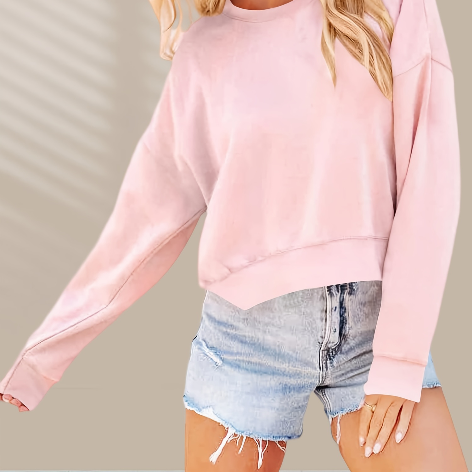 

Womens Casual Long Sleeve Sweatshirt Crewneck Crop Sweatshirts Pullover Tops Solid Drop Shoulder Cropped Top For Fall Winter