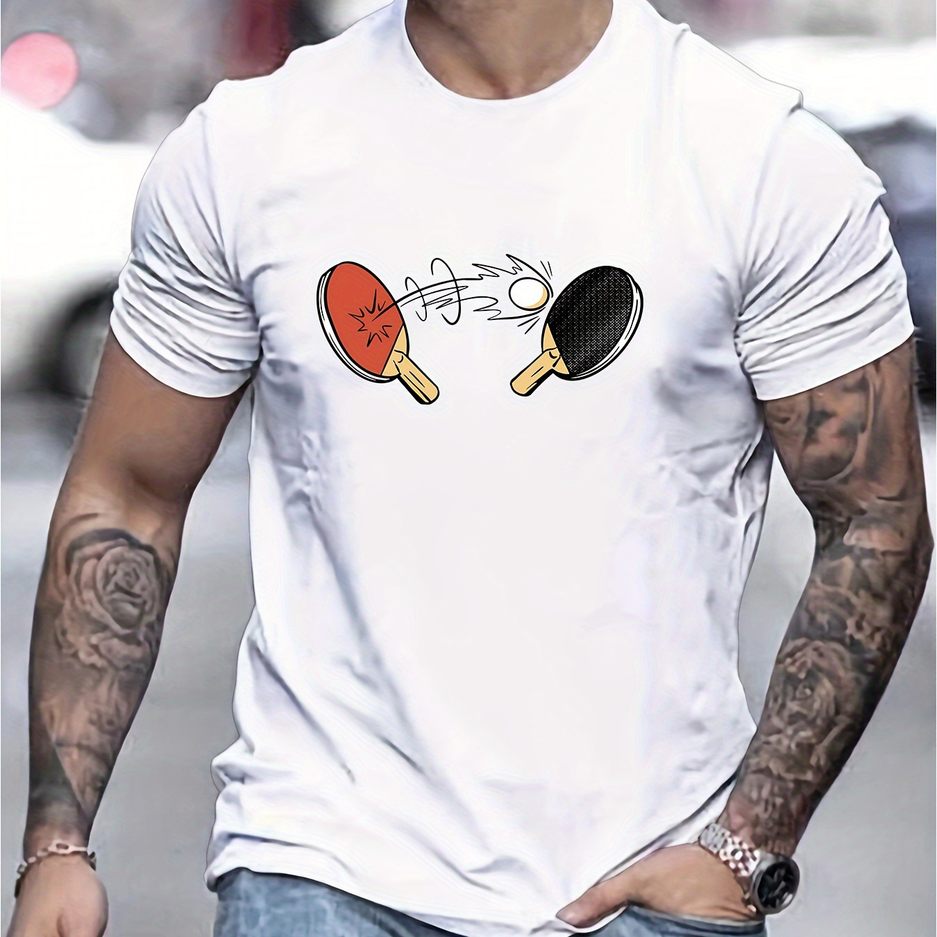 

T-shirt imprimé Ping Pong, t-shirts pour hommes, t-shirt décontracté à manches courtes pour l'été