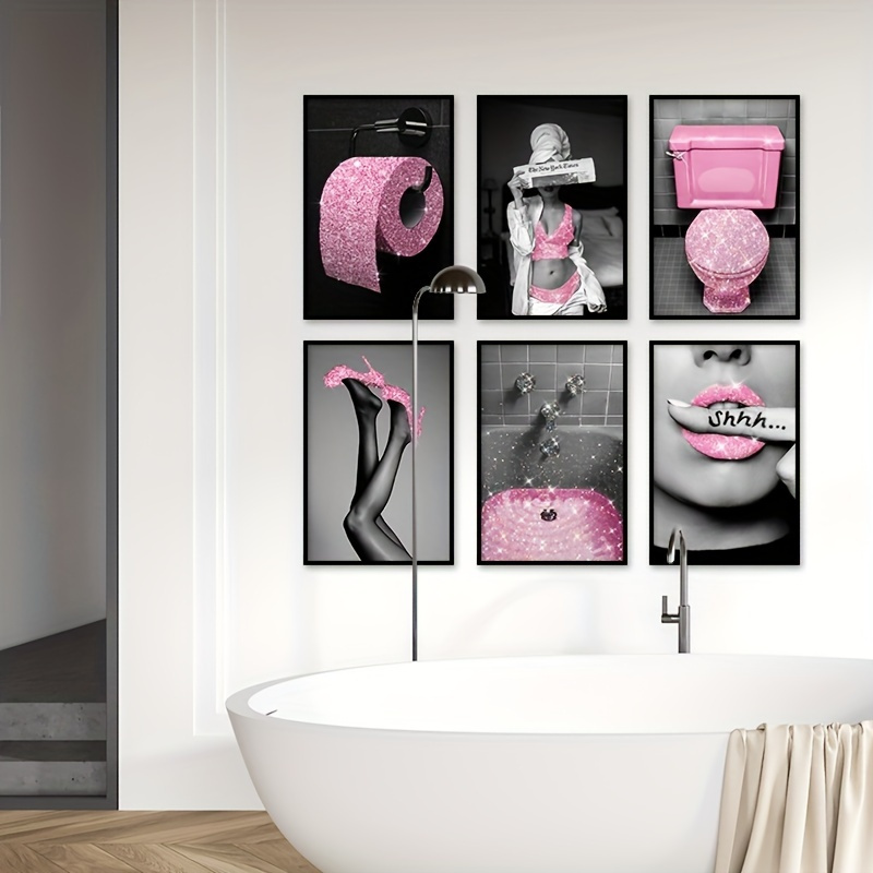 Gorgeous Bathroom Decor Wall Art Prints Glam Glitter Tissue Bathroom Artwork  For Wall Black And White Modern Bathroom Wall Art Fashion Women Wall Decor ( black, Unframed) - Temu