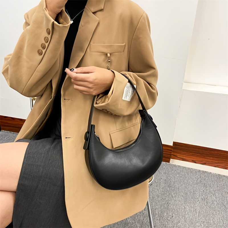 Solid Color Retro Crescent Bag, Casual Simple Felt Hobo Bag