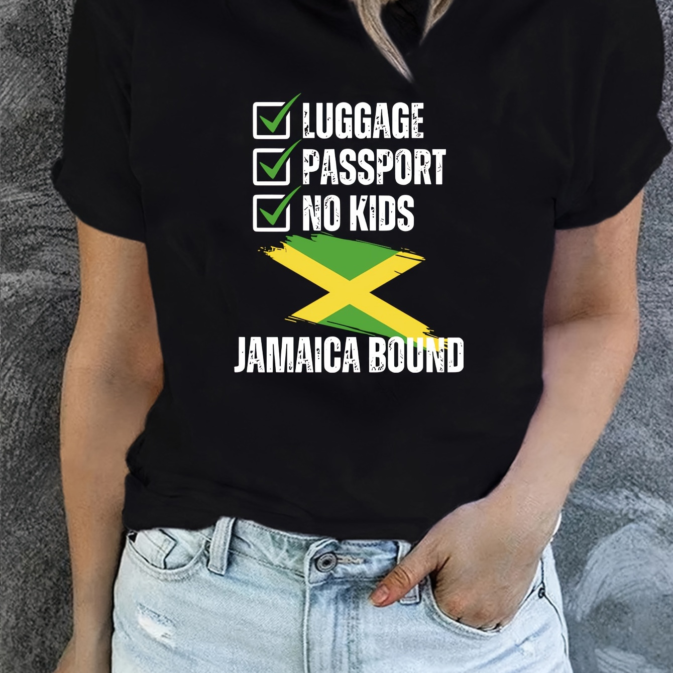 

Jamaica Print T-shirt, Short Sleeve Crew Neck Casual Top For Summer & Spring, Women's Clothing