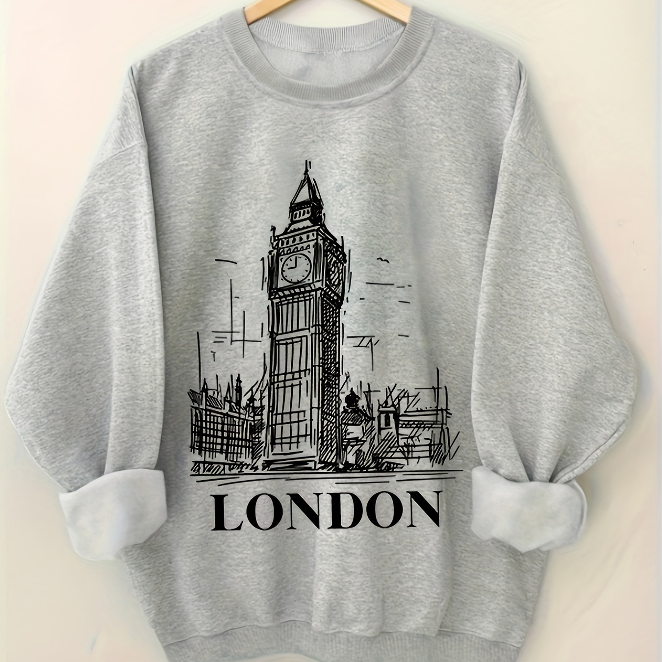

London Print Pullover Sweatshirt, Long Sleeve Crew Neck Casual Sweatshirt For Winter & Fall, Women's Clothing