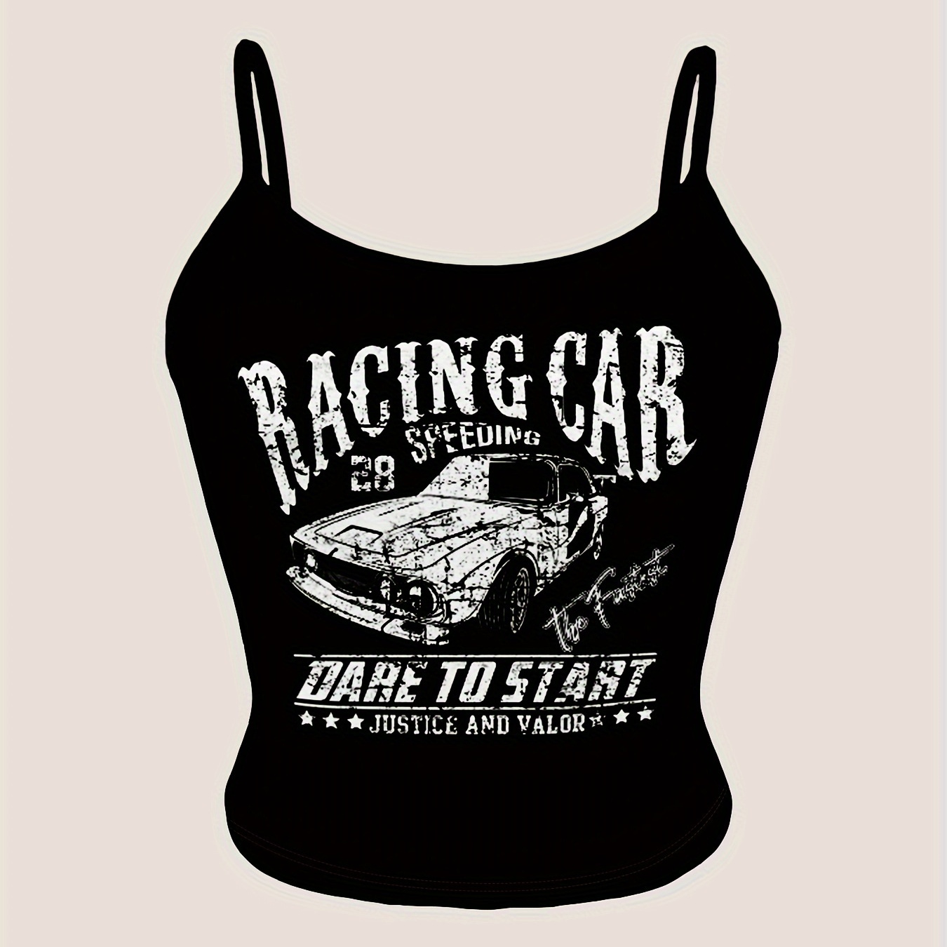 

Racing Car Spaghetti Strap Top, Y2k Sleeveless Slim Fit Cami Top For Spring & Summer, Women's Clothing