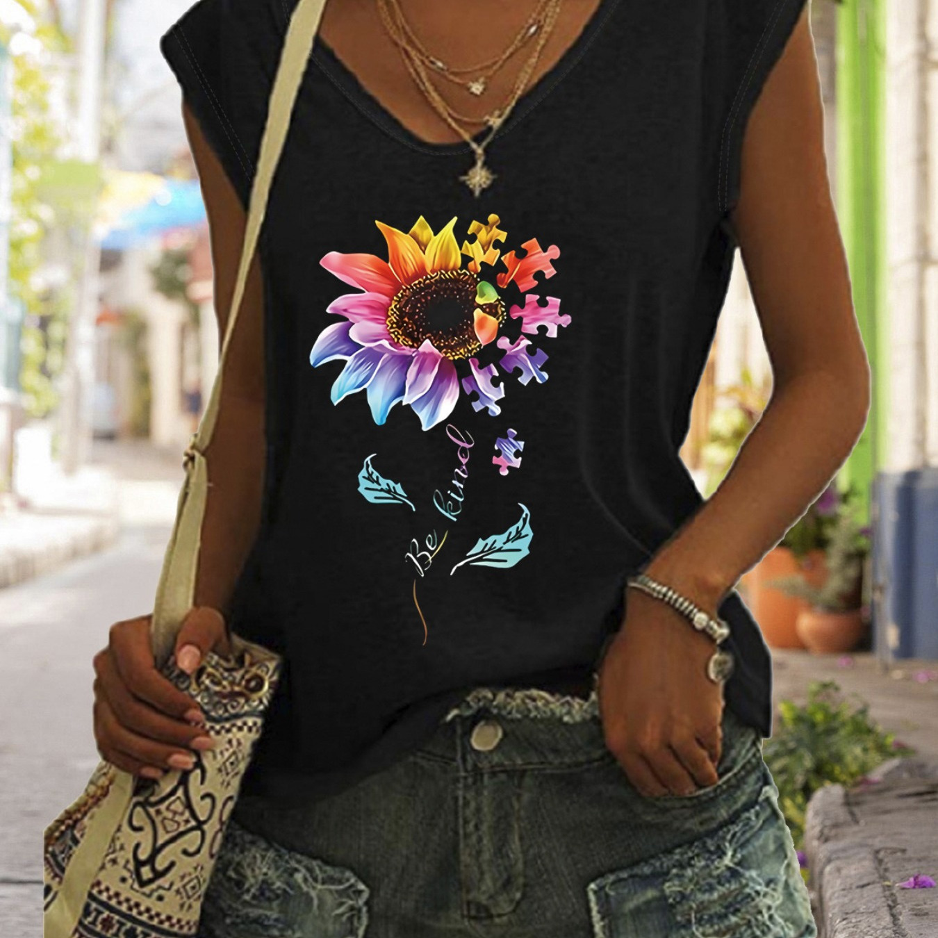 

Floral Print Tank Top, Casual V Neck Tank Top For Summer, Women's Clothing