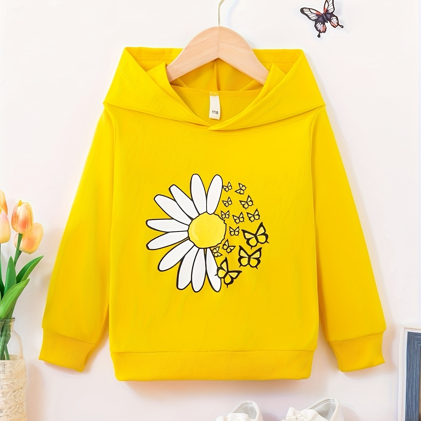 

Toddler Girls Casual Long Sleeve Flower Printed Hooded Sweatshirt