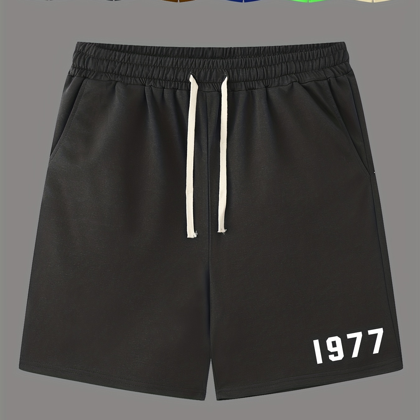 

Number 1977 Print Comfy Shorts, Men's Casual Slightly Stretch Waist Drawstring Shorts For Summer Basketball Beach Resort