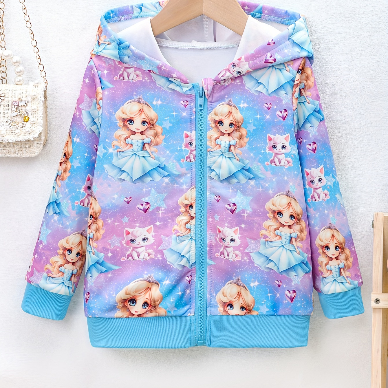 

Princess Cartoon Hooded Jacket For Girls, Zip-up Casual Warm Coat For Winter/fall