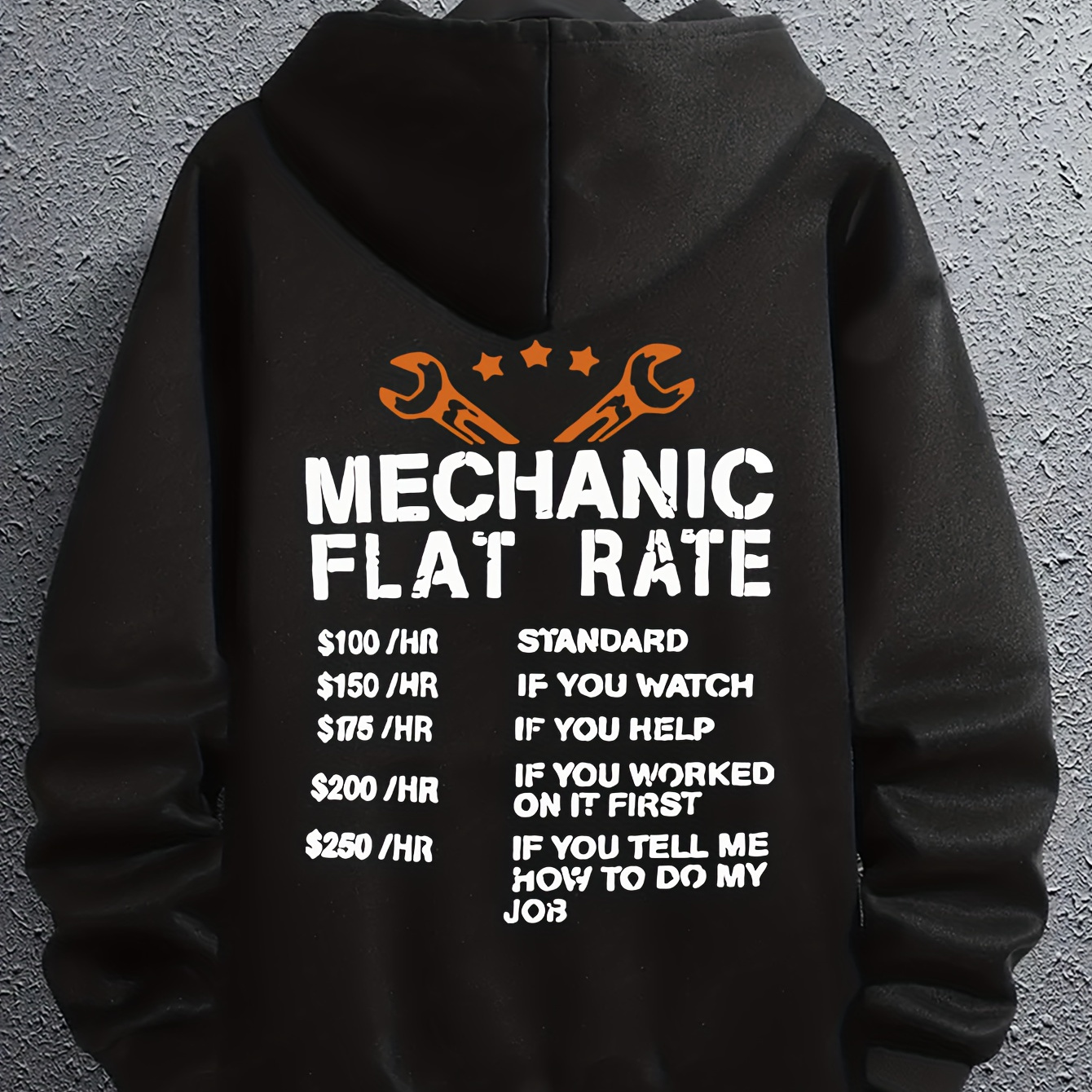 

Mechanic Flat Rate Print Hoodies For Men, Graphic Hoodie With Kangaroo Pocket, Comfy Loose Trendy Hooded Pullover, Mens Clothing For Autumn Winter