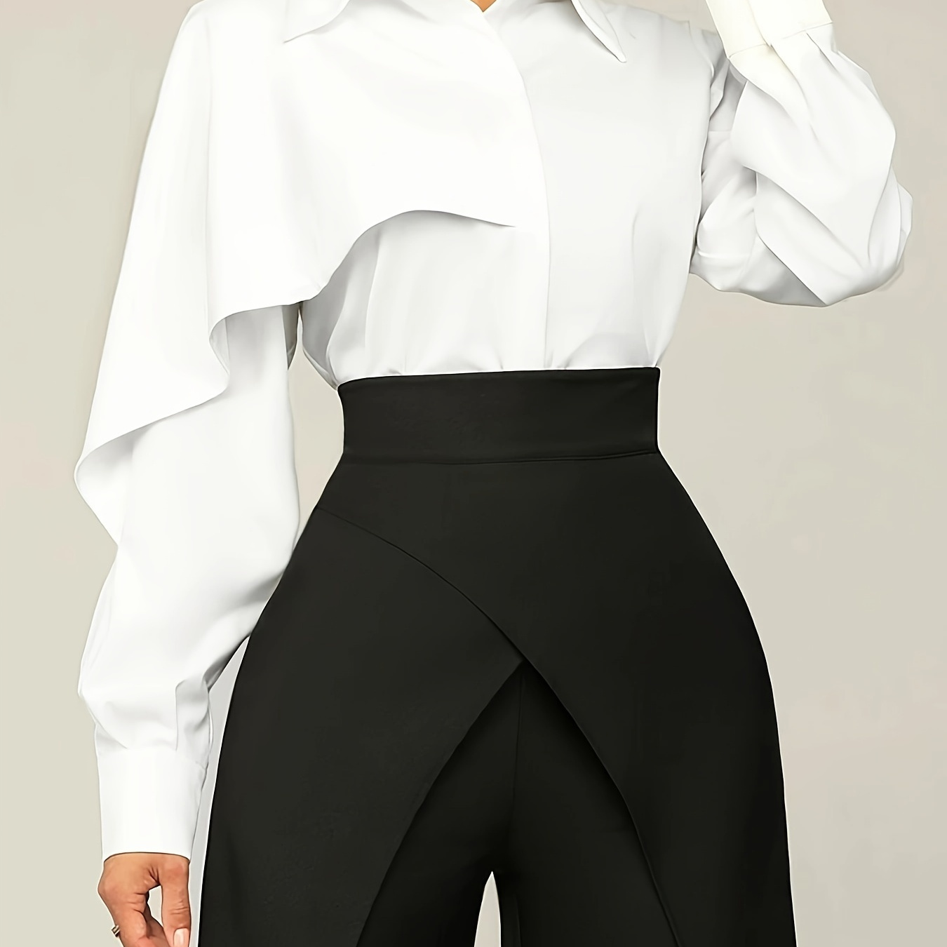 

Solid Color Long-sleeve Button-up Shirt For Women