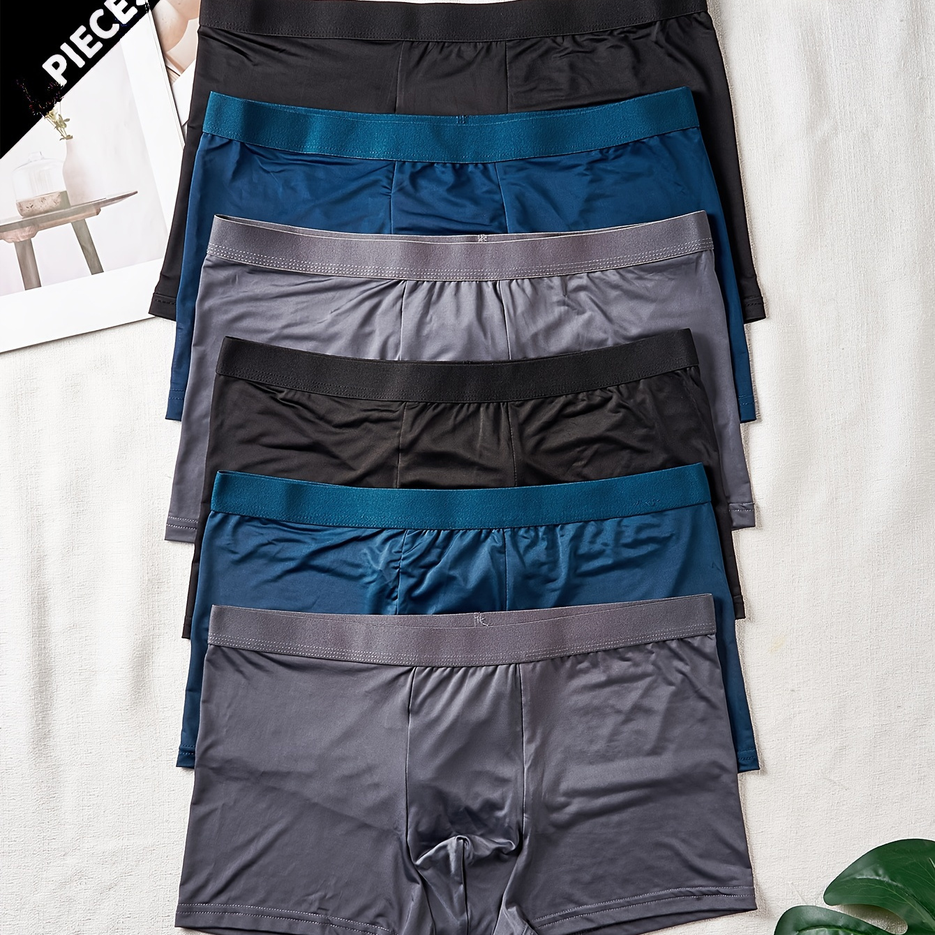 

6-pack Of Men's Breathable Solid Color Boxer Shorts Made From Cool, Silky, And Thin .