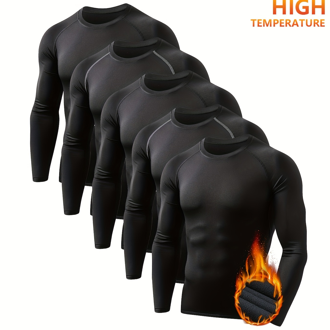 

5 Pack Men's Thermal Compression Shirt Fleece Lined Long Sleeve Athletic Base Layer Cold Weather Gear Workout Top