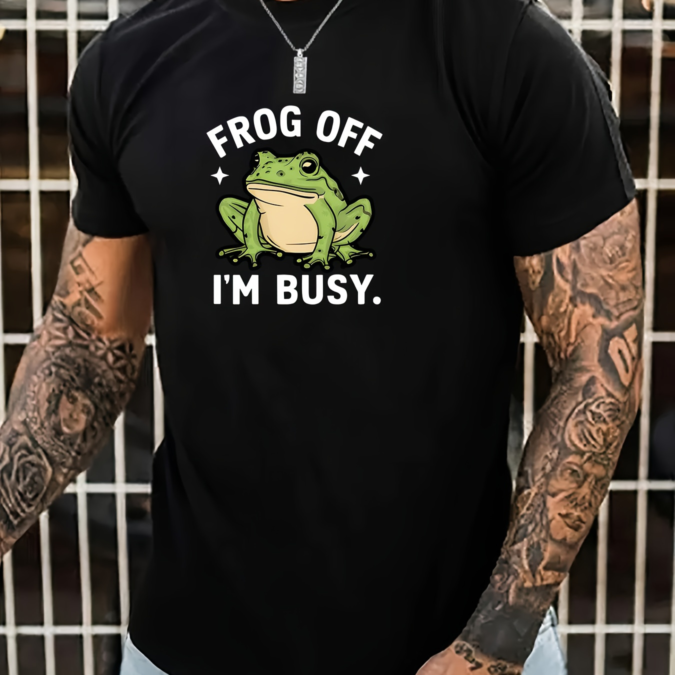 

Plus Size Men's T-shirt, Letters & Frog Print Tops, Summer Trendy Casual Short Sleeve Tees, Outdoor Sports Clothing, Big & Tall Guys, Leisurewear