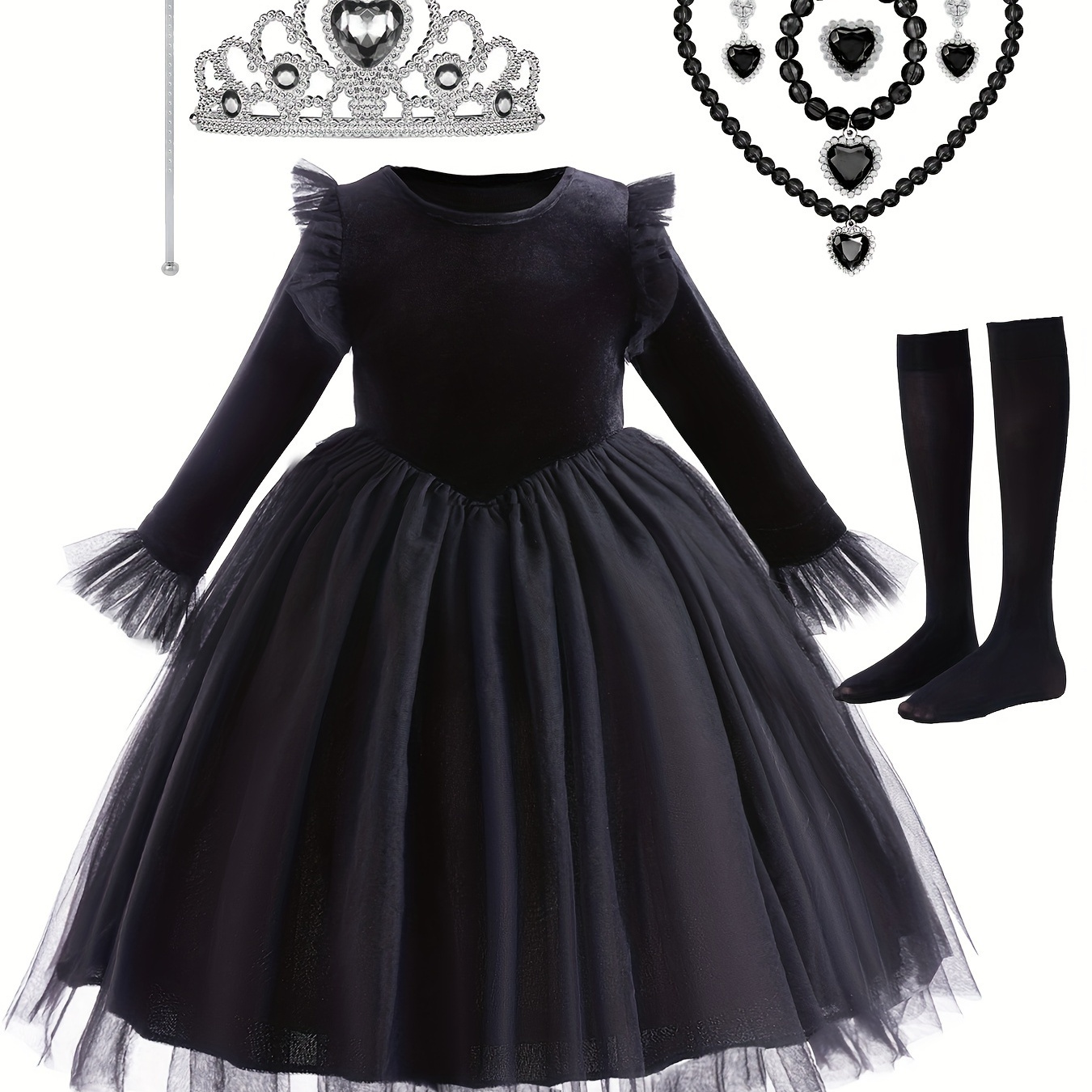 

Girl's Dress Black Friday Dress + Headwear + Magic Stick + Earrings + Ring + Socks + Necklace Multi Piece Combination Halloween Christmas Dress