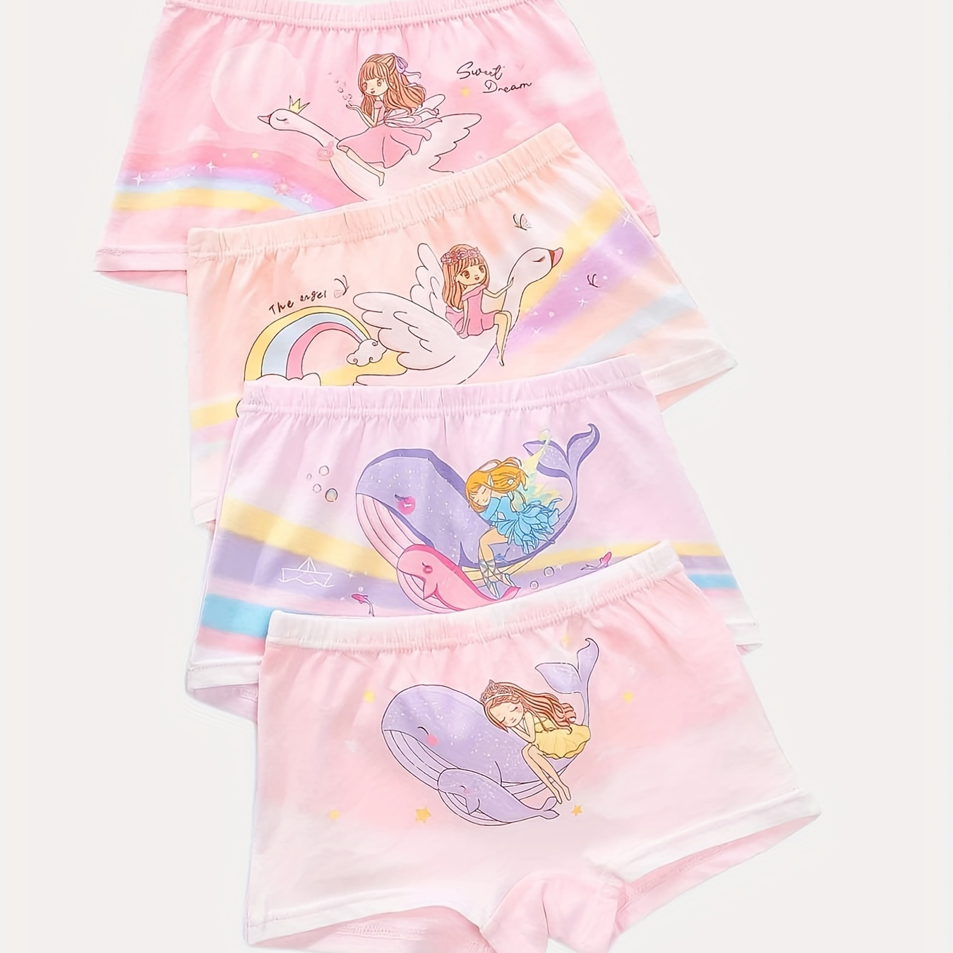 4pcs Set Girls Cute Cartoon Shark Rainbow Graphic Shortie - Temu Canada