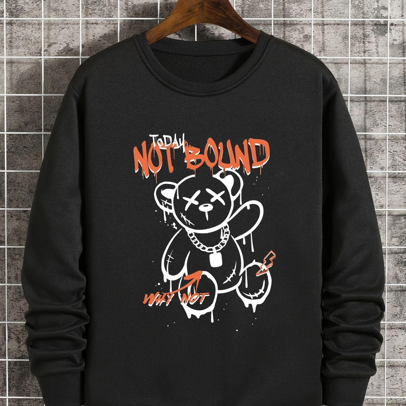 

Men's Cartoon Bear Print Pullover Sweatshirt Long Sleeve Crew Neck Top, Casual Clothing